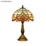 Victorian Tiffany Dome Shade Desk Light - Stained Glass Reading Lamp In Gold/Brown For Bedroom