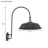 Vintage 1-Bulb Bedside Reading Wall Lamp - Iron Barn/Bowl/Scalloped Light Kit With Swooping Arm In
