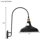 Vintage 1-Bulb Bedside Reading Wall Lamp - Iron Barn/Bowl/Scalloped Light Kit With Swooping Arm In
