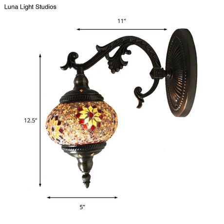 Vintage 1 Bulb Wall Sconce With Global Glass Shade For Stairway