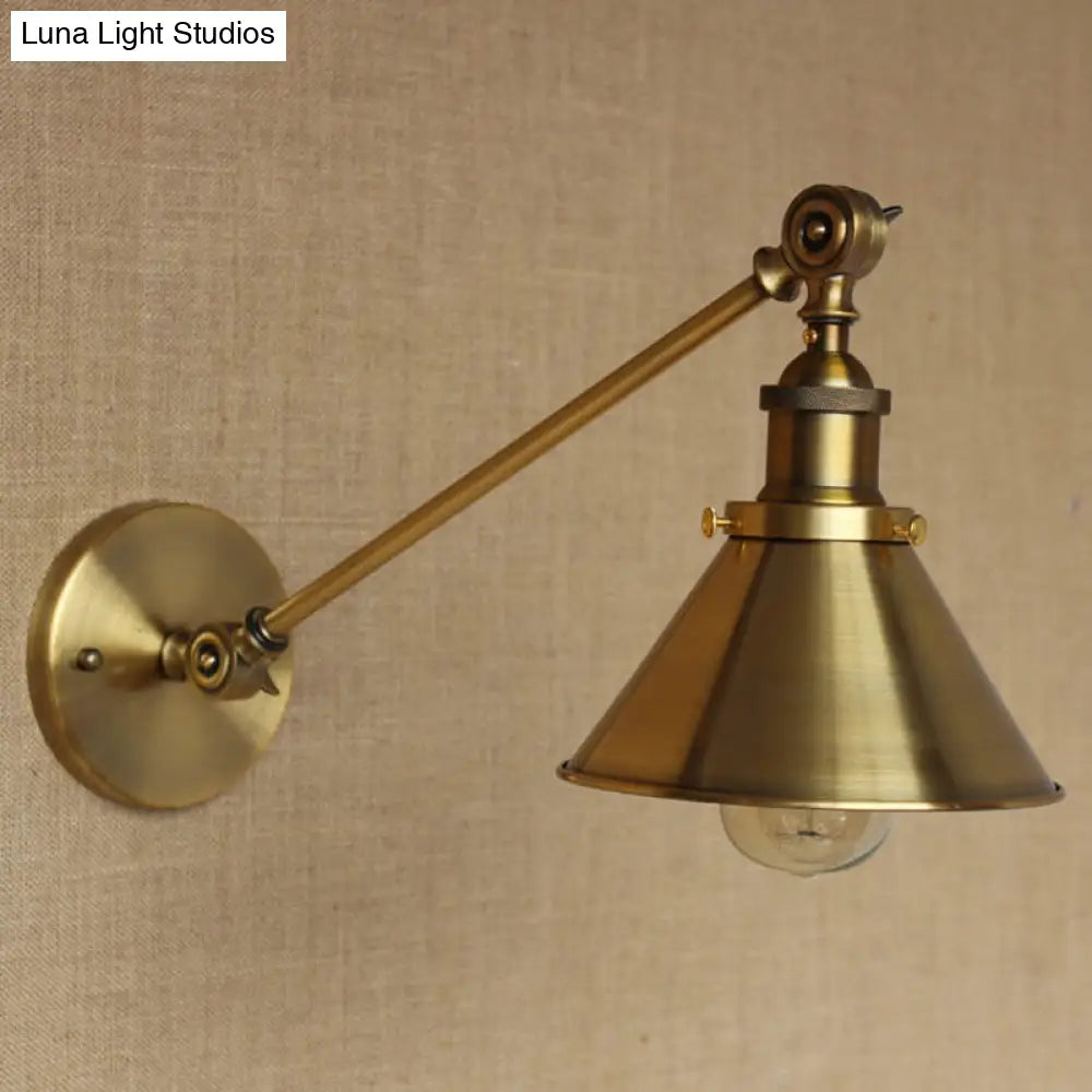 Vintage 1-Light Iron Wall Mounted Lamp In Brass For Bedroom
