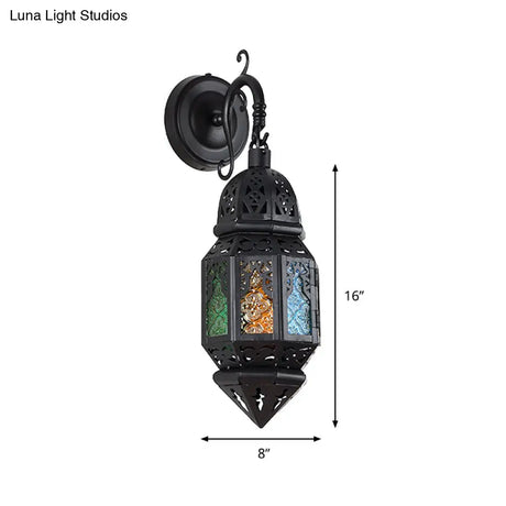 Vintage 1-Light Lantern Sconce - Black Coffee Shop Wall Lamp