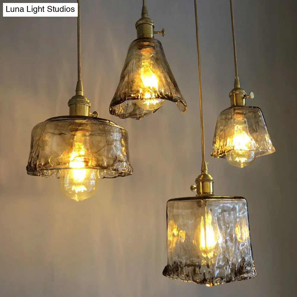 Vintage 1 Light Pendant Lamp Amber Alabaster Glass Pendant Lighting for Living Room