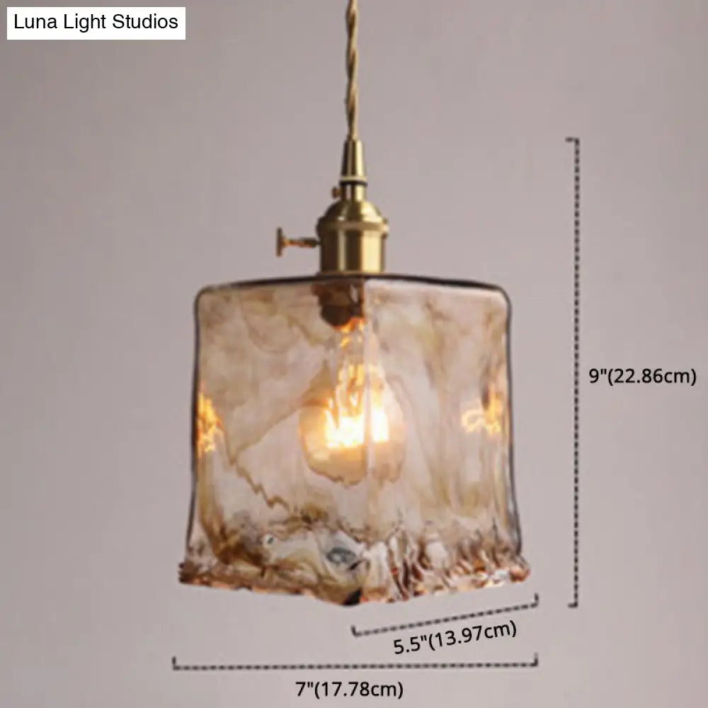 Vintage 1 Light Pendant Lamp Amber Alabaster Glass Pendant Lighting for Living Room
