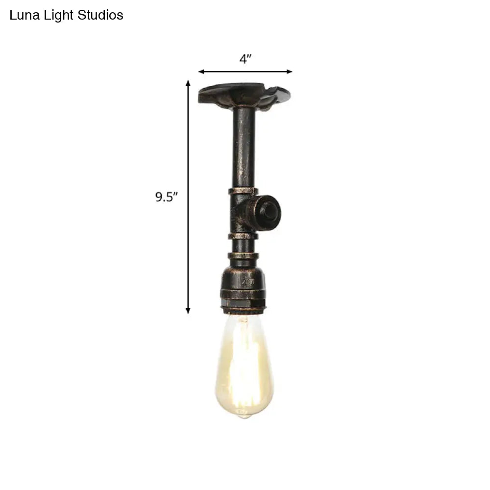 Vintage 1-Light Pipe Ceiling Fixture In Metallic Semi Flush - Aged Silver/Brass/Bronze For Kitchen