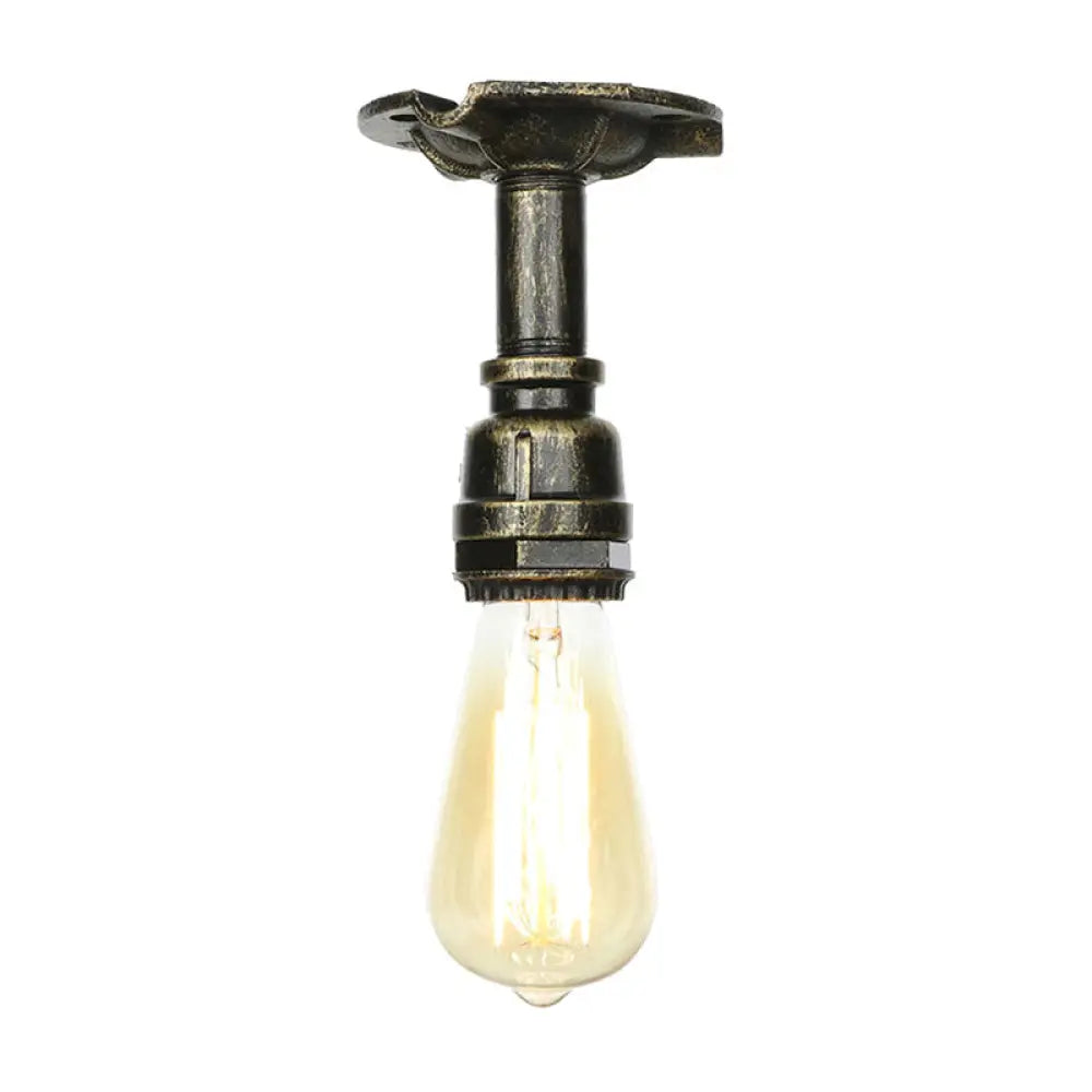 Vintage 1-Light Pipe Ceiling Fixture In Metallic Semi Flush - Aged Silver/Brass/Bronze For Kitchen