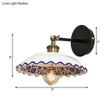 Vintage 1-Light Wall Mount Restaurant Lamp With White Wave/Scalloped Ceramic Shade