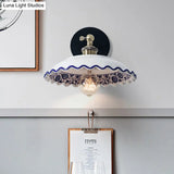 Vintage 1-Light Wall Mount Restaurant Lamp With White Wave/Scalloped Ceramic Shade