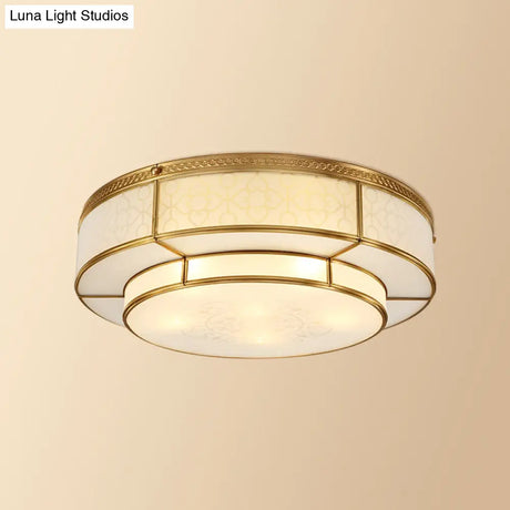 Vintage 2 Layer Frost Glass Flush Mount Ceiling Light In Gold - Living Room Décor