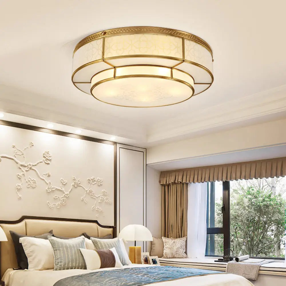 Vintage 2 Layer Frost Glass Flush Mount Ceiling Light In Gold - Living Room Décor 4 /