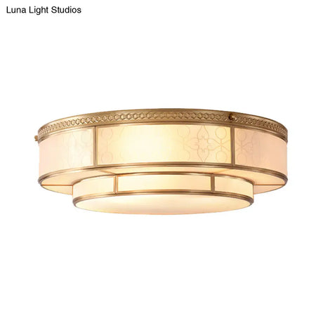 Vintage 2 Layer Frost Glass Flush Mount Ceiling Light In Gold - Living Room Décor