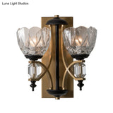 Vintage 2-Light Clear Crystal Wall Sconce With Gold Finish
