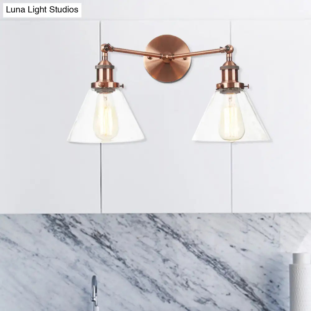 Vintage 2-Light Clear Glass Wall Sconce In Black/Brass/Bronze- Perfect For Living Rooms