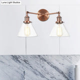 Vintage 2-Light Clear Glass Wall Sconce In Black/Brass/Bronze- Perfect For Living Rooms