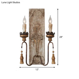 Vintage 2-Light Wall Mounted Dining Room Sconce: Rustic Wood Candelabrum Lamp