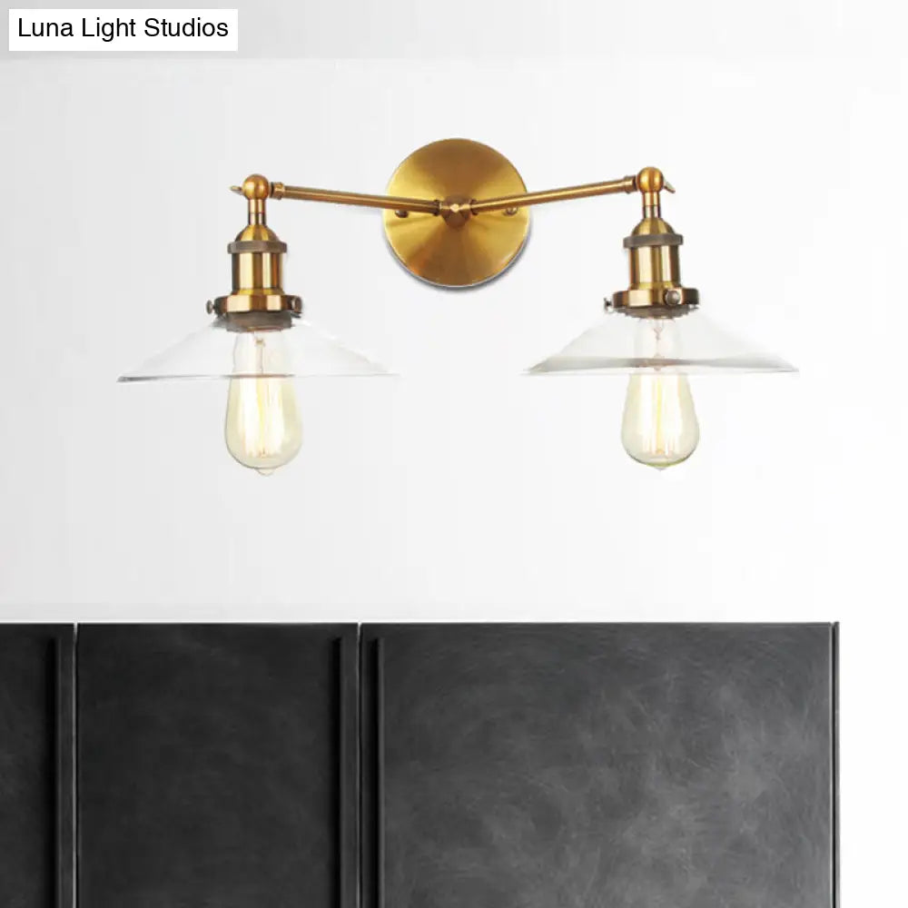 Vintage 2-Light Wall Sconce With Clear Glass Shade For Living Room