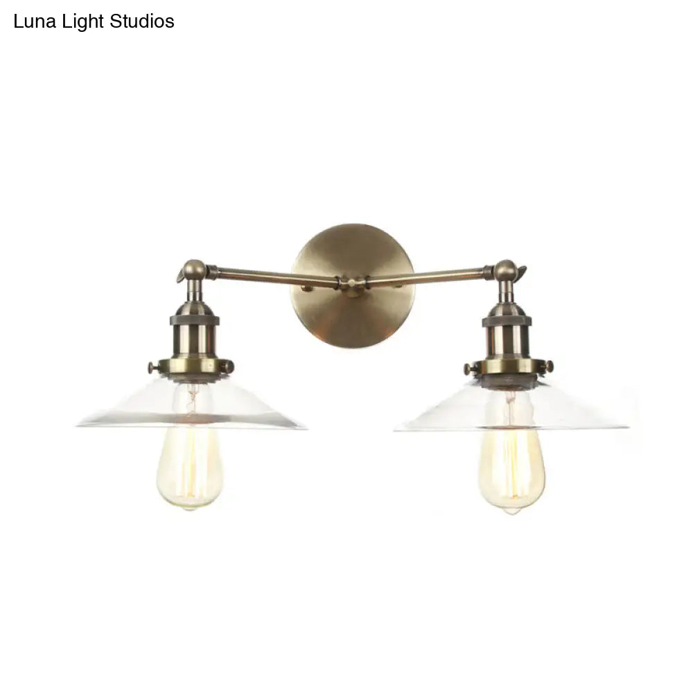 Vintage 2-Light Wall Sconce With Clear Glass Shade For Living Room