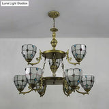 Vintage 2-Tier Beaded Chandelier Pendant With Clear/Yellow Glass Lighting