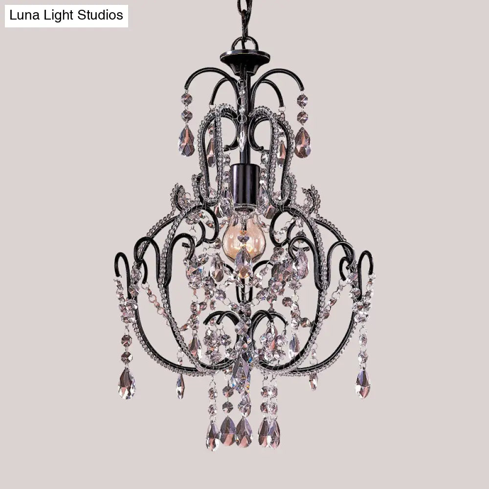 Vintage 2-Tier Metallic Suspension Light: Black Ceiling Lighting With Clear Glass Drops - Ideal For