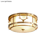 Vintage 4 - Light Brass Antler Ceiling Lamp With Opal Glass Shade