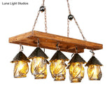Vintage 8-Light Island Pendant Chandelier In Black: Rectangle White Fabric & Clear Glass