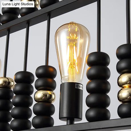 Vintage Abacus Pendant Ceiling Fixture - Metal Black 3 Bulbs Hanging Lamp For Restaurants