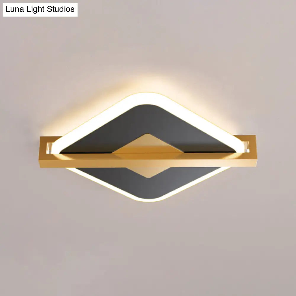 Vintage Acrylic Led Ceiling Mount Light - Black/White - Gold Rhombus Design With Frame Guard