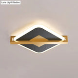 Vintage Acrylic Led Ceiling Mount Light - Black/White - Gold Rhombus Design With Frame Guard