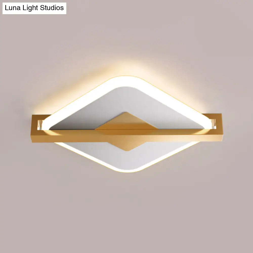 Vintage Acrylic Led Ceiling Mount Light - Black/White - Gold Rhombus Design With Frame Guard