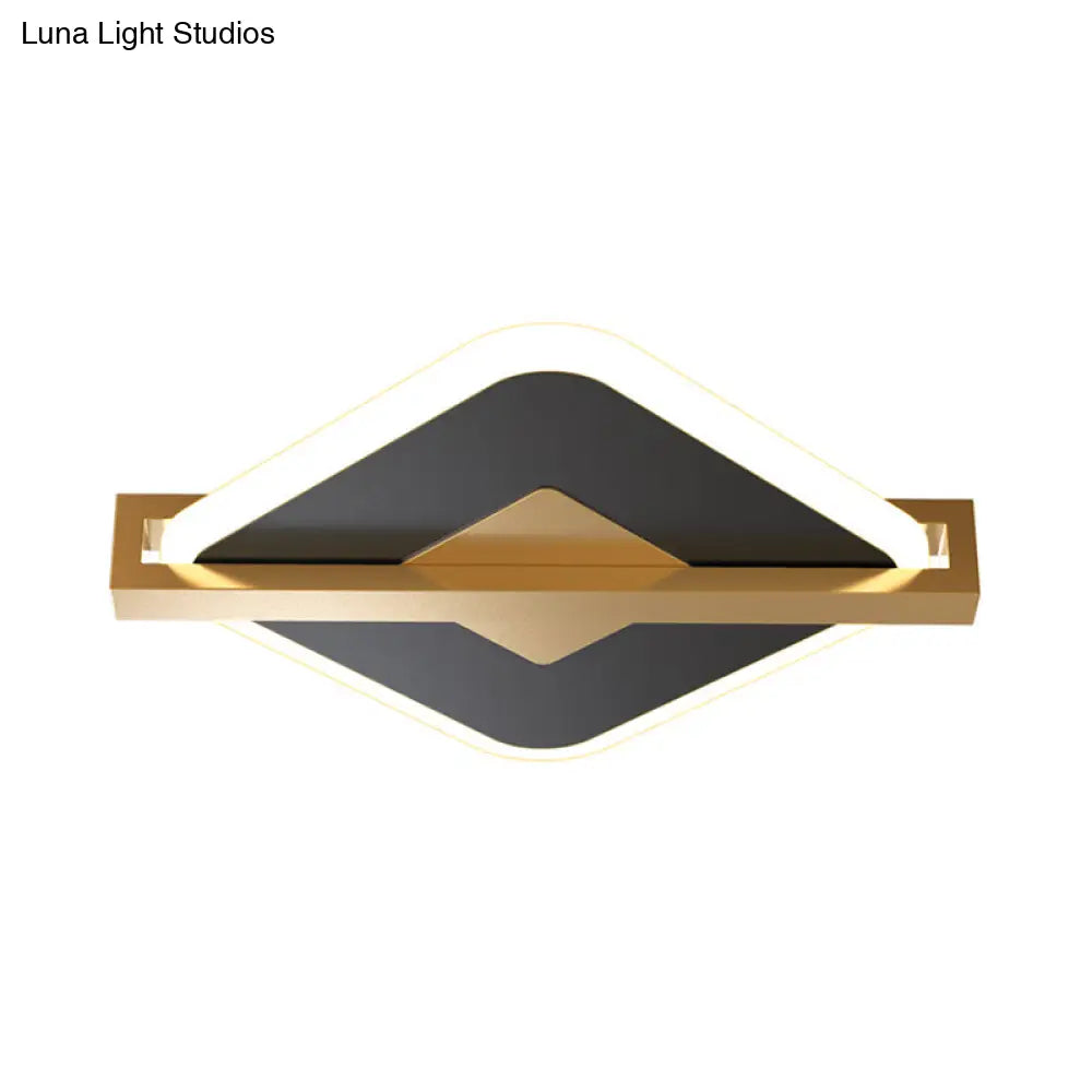 Vintage Acrylic Led Ceiling Mount Light - Black/White - Gold Rhombus Design With Frame Guard