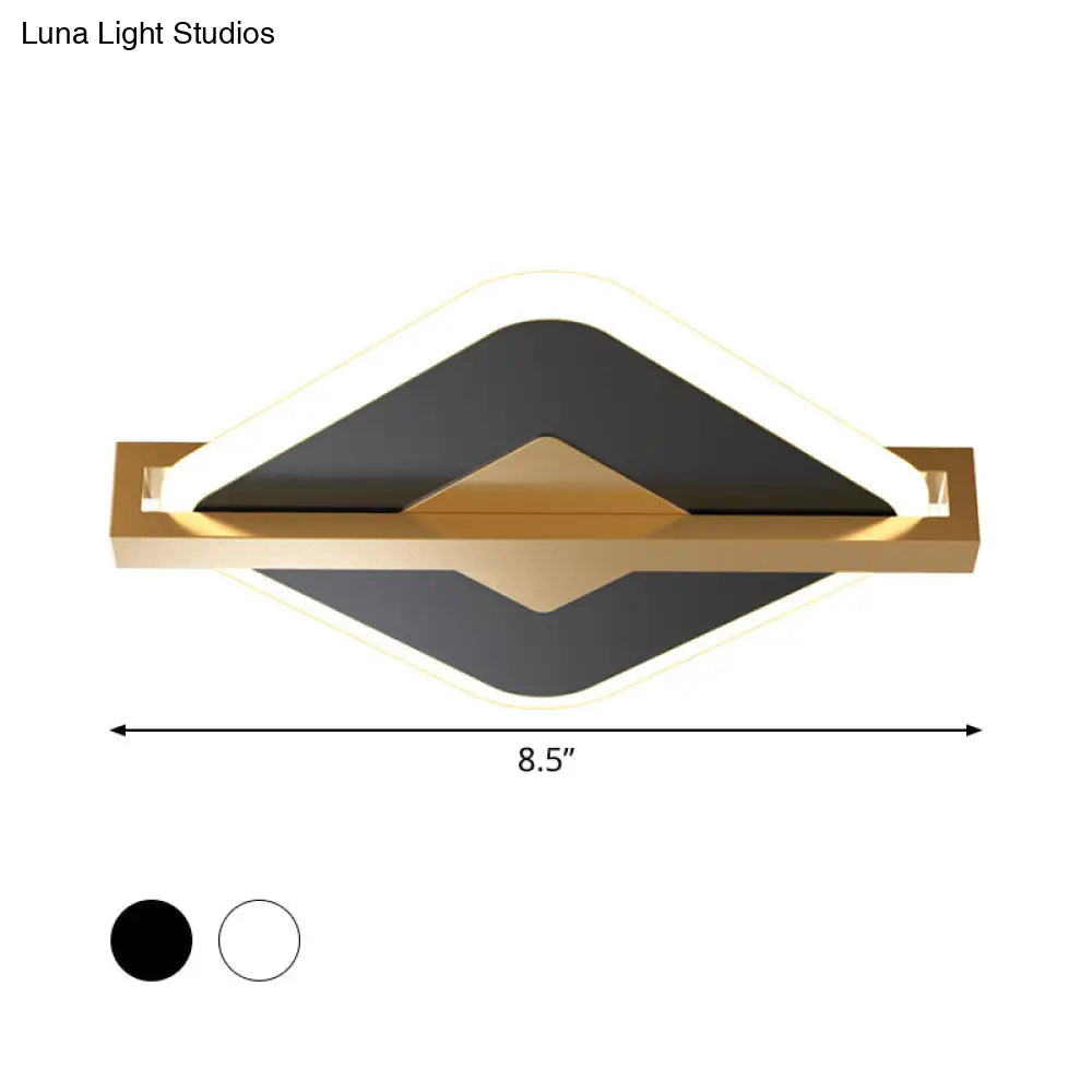 Vintage Acrylic Led Ceiling Mount Light - Black/White - Gold Rhombus Design With Frame Guard