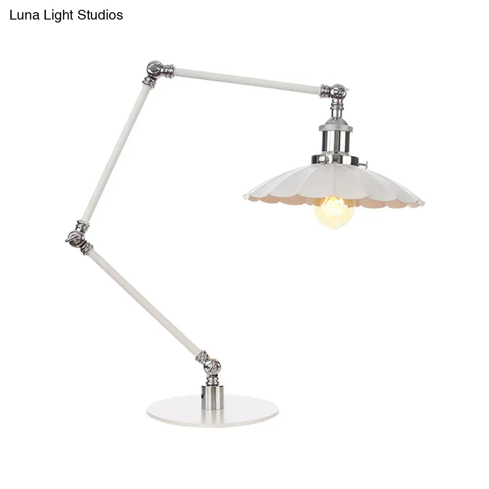 Vintage Adjustable Reading Lamp - Conical Desk Light White Metal 1 Stylish Design 8 Length Arm