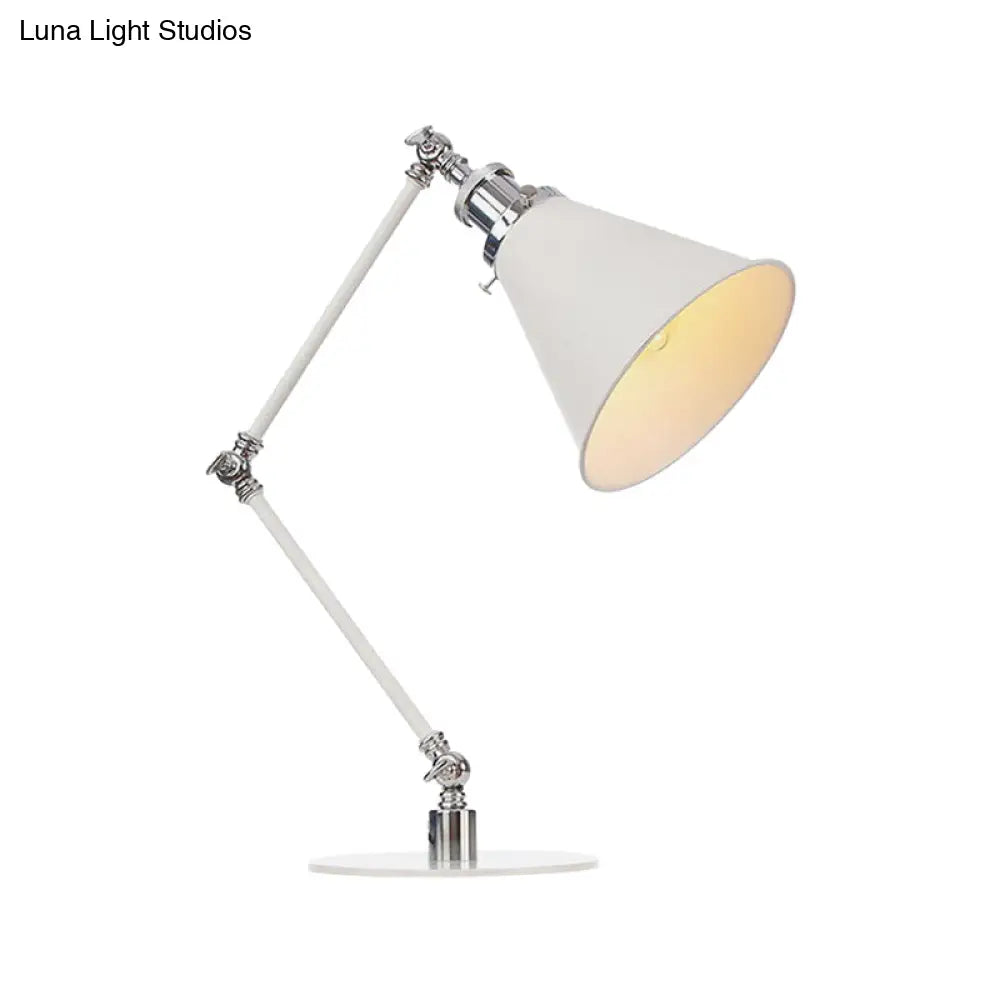 Vintage Adjustable Reading Lamp - Conical Desk Light White Metal 1 Stylish Design 8 Length Arm