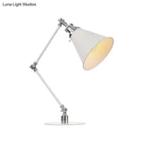Vintage Adjustable Reading Lamp - Conical Desk Light White Metal 1 Stylish Design 8 Length Arm