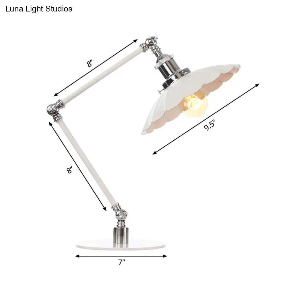 Vintage Adjustable Reading Lamp - Conical Desk Light White Metal 1 Stylish Design 8 Length Arm