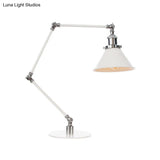 Vintage Adjustable Reading Lamp - Conical Desk Light White Metal 1 Stylish Design 8 Length Arm