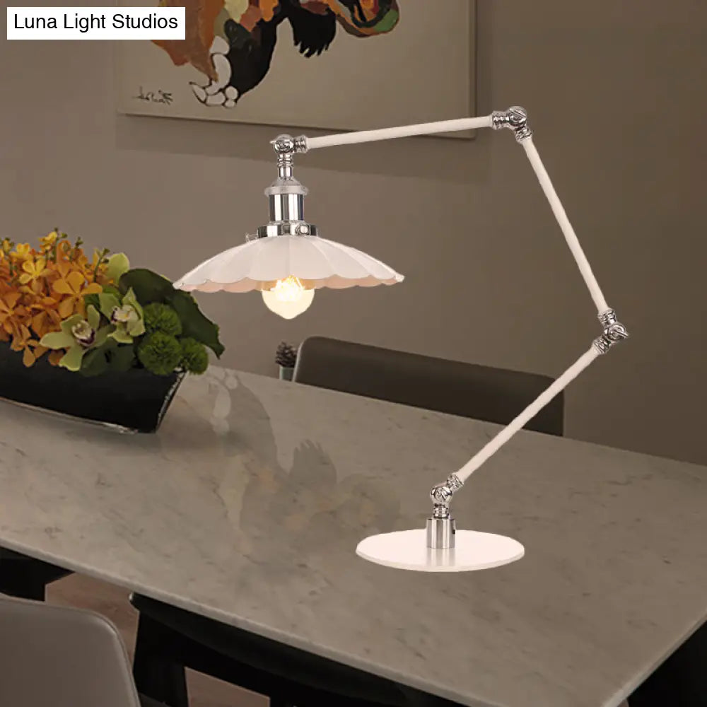 Vintage Adjustable Reading Lamp - Conical Desk Light White Metal 1 Stylish Design 8 Length Arm