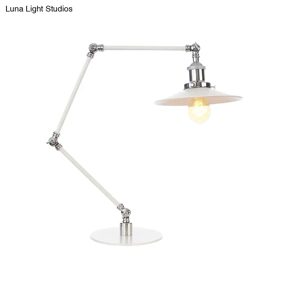 Vintage Adjustable Reading Lamp - Conical Desk Light White Metal 1 Stylish Design 8 Length Arm