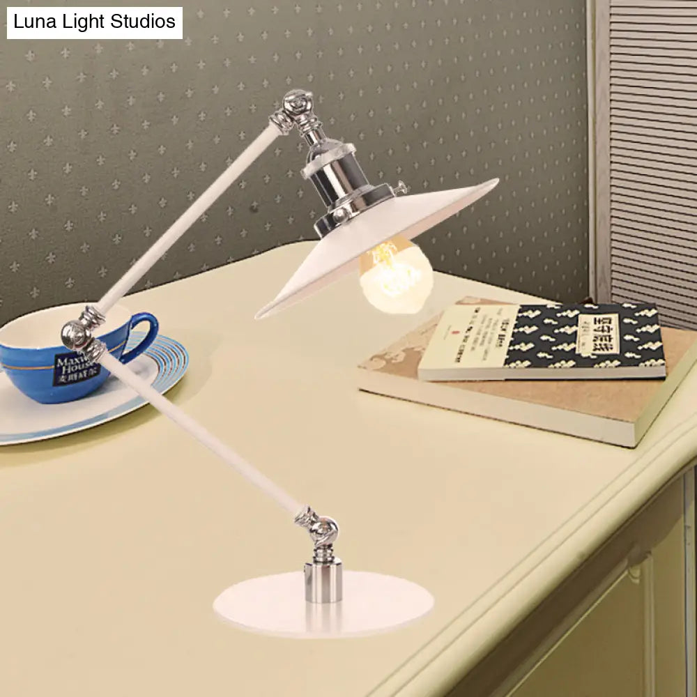Vintage Adjustable Reading Lamp - Conical Desk Light White Metal 1 Stylish Design 8 Length Arm