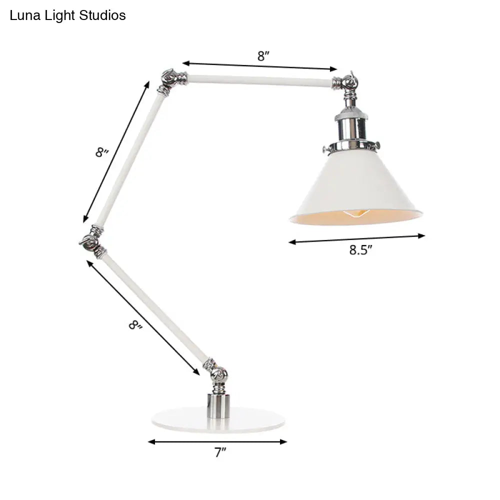 Vintage Adjustable Reading Lamp - Conical Desk Light White Metal 1 Stylish Design 8 Length Arm