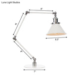 Vintage Adjustable Reading Lamp - Conical Desk Light White Metal 1 Stylish Design 8 Length Arm