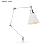 Vintage Adjustable Reading Lamp - Conical Desk Light White Metal 1 Stylish Design 8 Length Arm