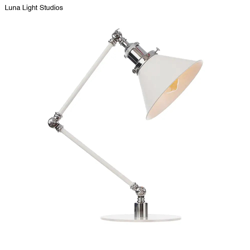 Vintage Adjustable Reading Lamp - Conical Desk Light White Metal 1 Stylish Design 8 Length Arm