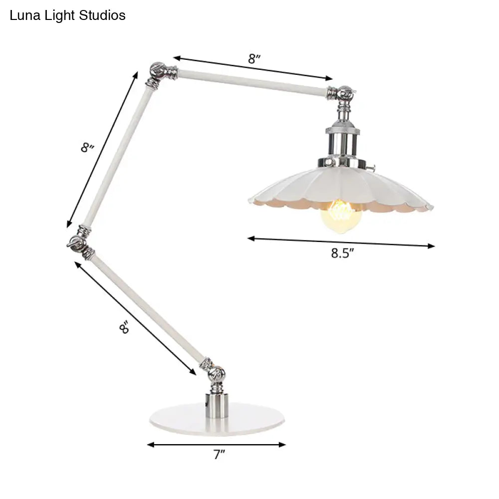 Vintage Adjustable Reading Lamp - Conical Desk Light White Metal 1 Stylish Design 8 Length Arm