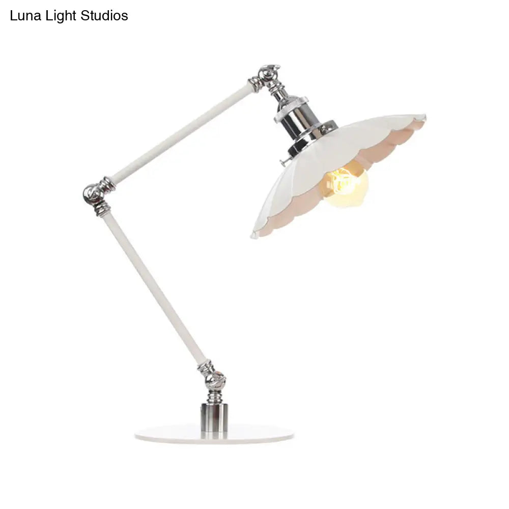 Vintage Adjustable Reading Lamp - Conical Desk Light White Metal 1 Stylish Design 8 Length Arm