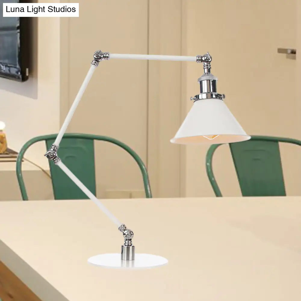 Vintage Adjustable Reading Lamp - Conical Desk Light White Metal 1 Stylish Design 8 Length Arm
