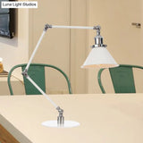 Vintage Adjustable Reading Lamp - Conical Desk Light White Metal 1 Stylish Design 8 Length Arm