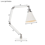 Vintage Adjustable Reading Lamp - Conical Desk Light White Metal 1 Stylish Design 8 Length Arm