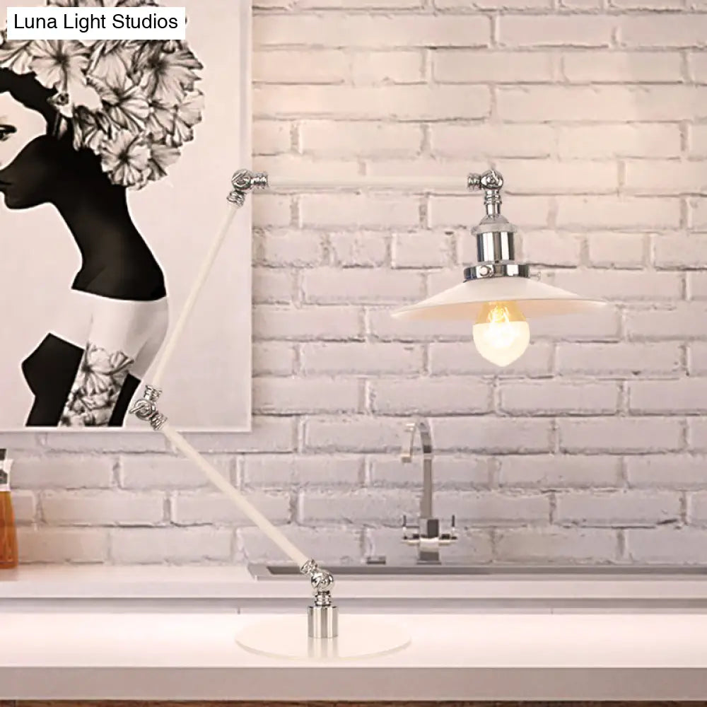 Vintage Adjustable Reading Lamp - Conical Desk Light White Metal 1 Stylish Design 8 Length Arm