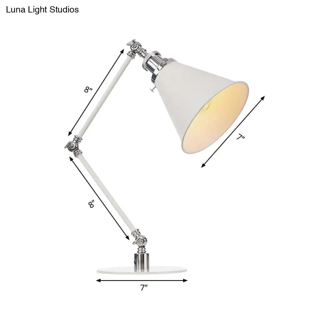 Vintage Adjustable Reading Lamp - Conical Desk Light White Metal 1 Stylish Design 8 Length Arm